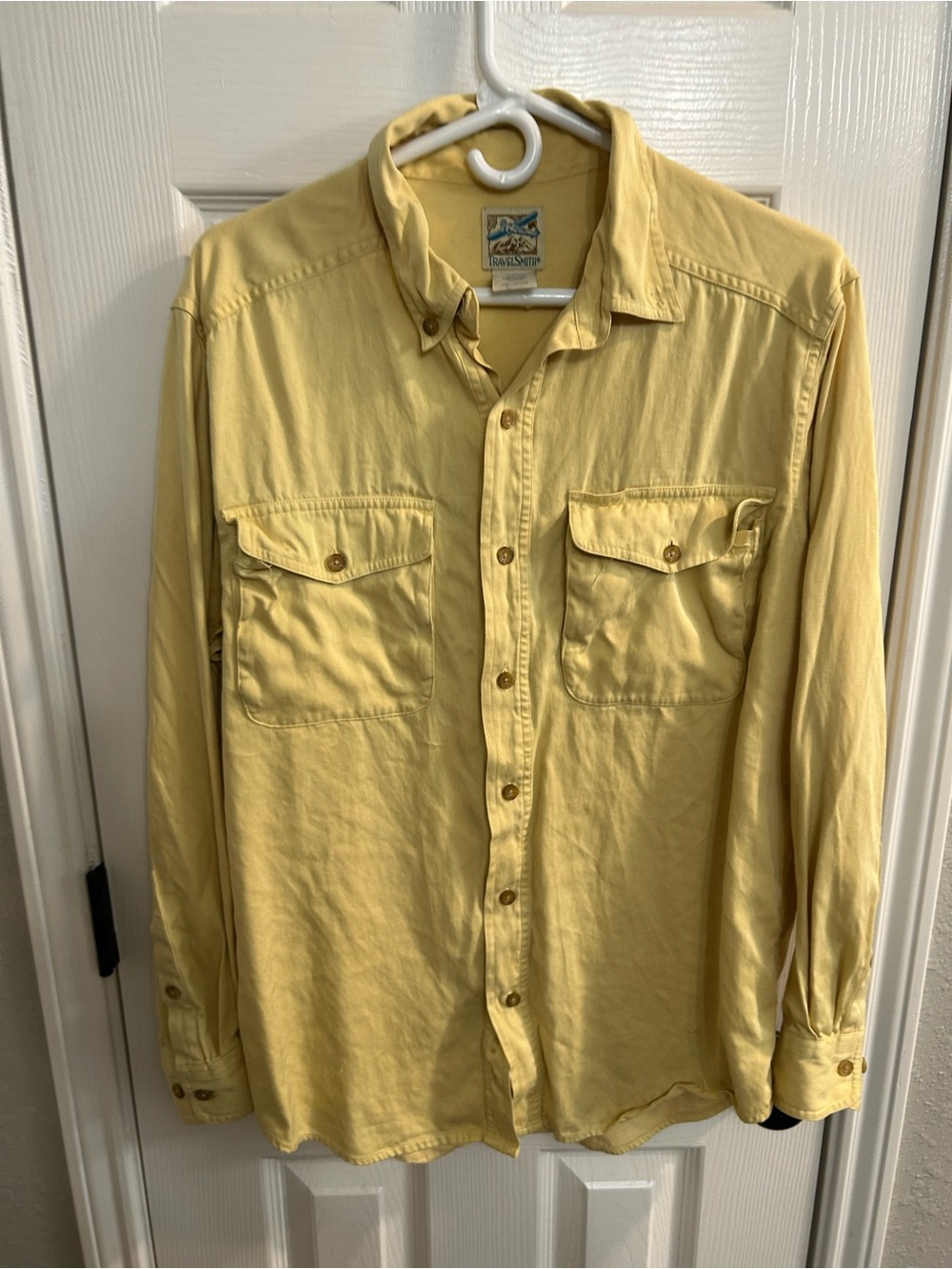 Vintage men’s travelsmith yellow long sleeve button down casual shirt large - Picture 2 of 7